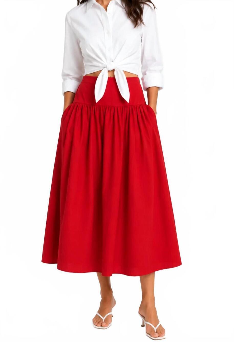 NEW STAUD procida linen skirt in tomato
